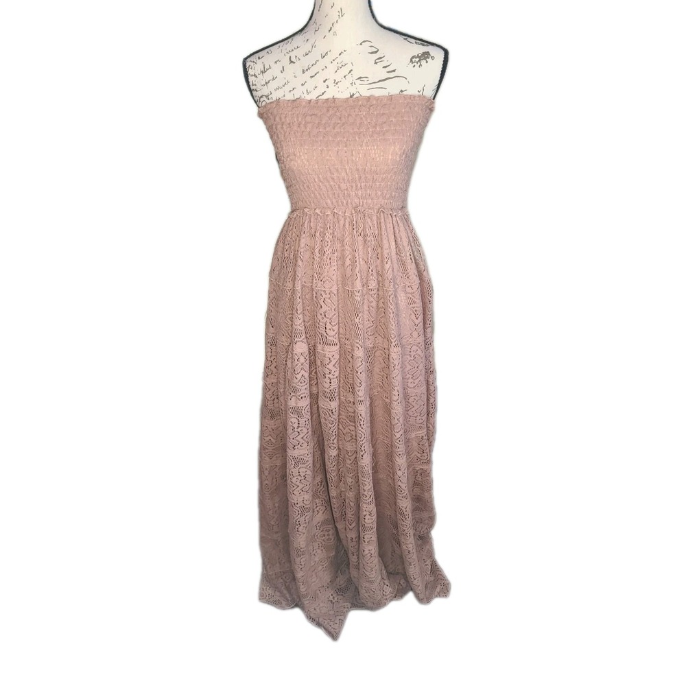 Wishlist Strapless Lace Maxi Dress Womens‎ Size Small Beige Boho Smocked